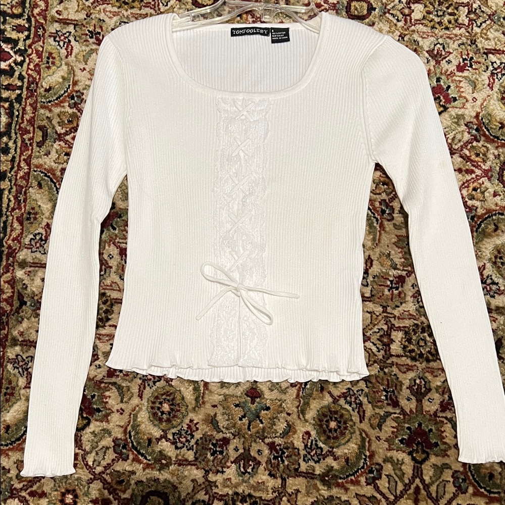 Tomfoolery Lace-Up Ribbed Long Sleeve Top Size Small